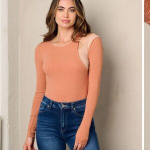 Two-Tone Cut-out Long Sleeve Bodysuit